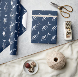 Leuke witte tonijn Vis in Wit op Marine Blue Cadeaupapier