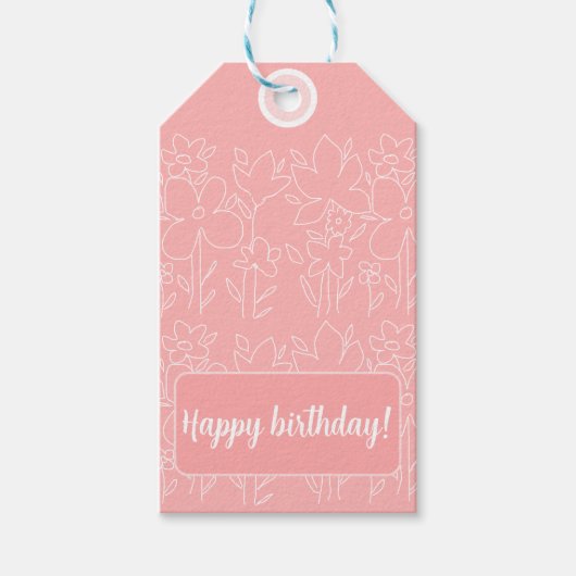 Leuke witte wilde bloemen patroon monogram cadeaulabel (Voorkant)