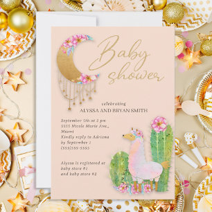 Leuke woestijn Boho Chic Cactus Llama Baby shower Kaart
