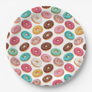 Leuke woestijn zoete donuts illustratie patroon papieren bordje