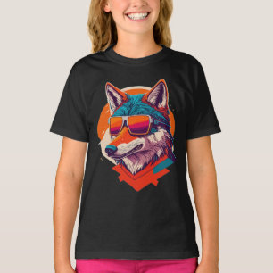 LEUKE WOLF MET ZONNEGLAS. T-SHIRT