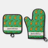 Leuke wortel (naam) ovenwant & pannenlap set (Voorkant)