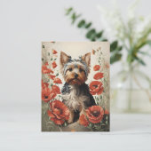 Leuke Yorkshire Terrier Botanische rode papaver Briefkaart (Staand voorkant)