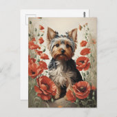 Leuke Yorkshire Terrier Botanische rode papaver Briefkaart (Voorkant / Achterkant)