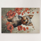 Leuke Yorkshire Terrier Botanische rode papaver Legpuzzel (Horizontaal)