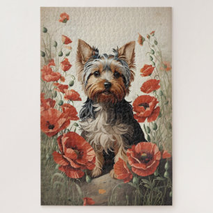 Leuke Yorkshire Terrier Botanische rode papaver Legpuzzel
