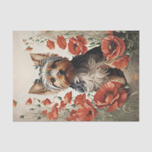 Leuke Yorkshire Terrier Botanische rode papaver Tissuepapier