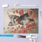 Leuke Yorkshire Terrier Botanische rode papaver Tissuepapier (Craft)