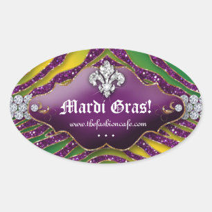 Leuke Zebra Fleur de lis Mardi Gras Party Ovale Sticker