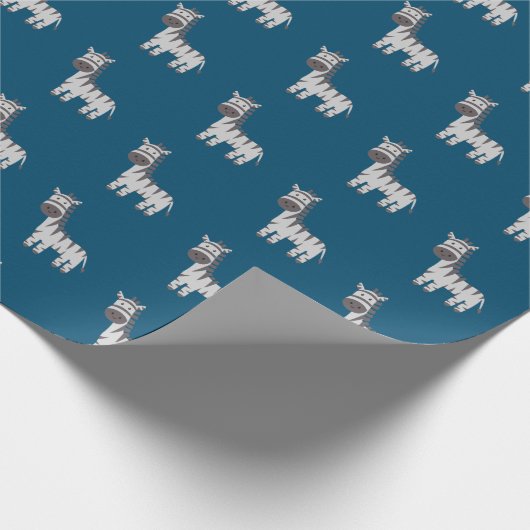 Leuke Zebra Zoo Dieren Zwart Wit Blauw Cadeaupapier (Hoek)