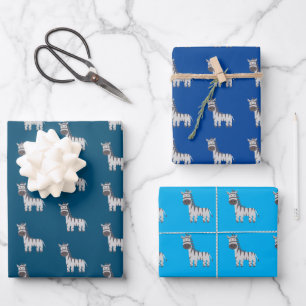 Leuke Zebra Zoo Dieren Zwart Wit Blauw Inpakpapier Vel
