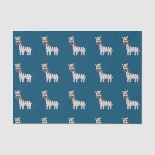 Leuke Zebra Zoo Dieren Zwart Wit Blauw Tissuepapier (Voorkant)