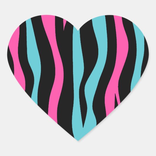 Leuke zebraprint punk in hete roze, zwart en blauw hart sticker (Voorkant)