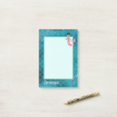 Leuke Zeemeermin in Roze met Aqua Scales Post-it® Notes (Op bureau)