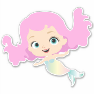 Leuke zeemeermin met roze haar sticker