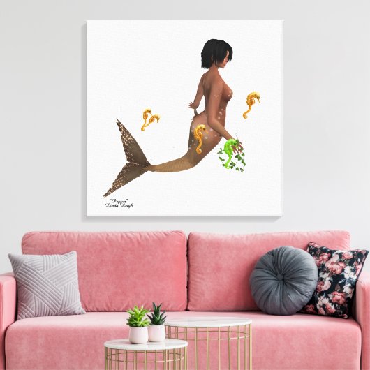 Leuke zeemeermin met zeepaardjes gespannen canvas (Insitu (Woonkamer))