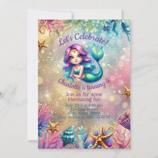 Leuke zeemeermin onder het Zee Verjaardagsuitnodig Kaart (Voorkant)