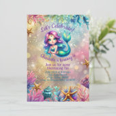 Leuke zeemeermin onder het Zee Verjaardagsuitnodig Kaart (Staand voorkant)