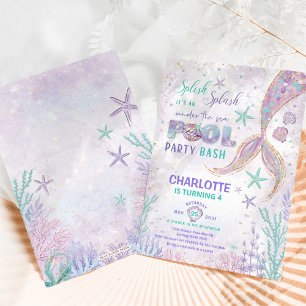 Leuke Zeemeermin Pool Party Onder het Zee Verjaard Kaart