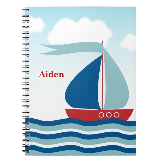 Leuke zeilboot op Water Waves Monogram Notitieboek (Voorkant)