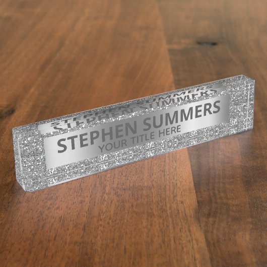 Leuke zilveren nepschitter glans glitter glamour o naambordje (Zijkant)