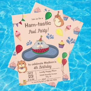 Leuke zomer hamster verjaardag zwembad partij uitn kaart
