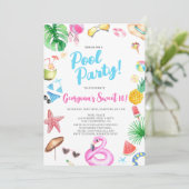 Leuke zomer Modern Pool Party waterverf Verjaardag Kaart (Staand voorkant)