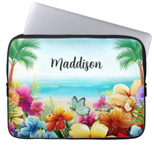 Leuke zomer strand scène laptop sleeve