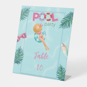 Leuke Zomer Zwembad Party Waterverf Sweet 16 Reclamebord Met Voetstuk