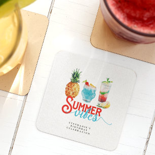 Leuke zomervibes Levendige cocktails Verjaardagsfe Vierkante Kartonnen Onderzetter