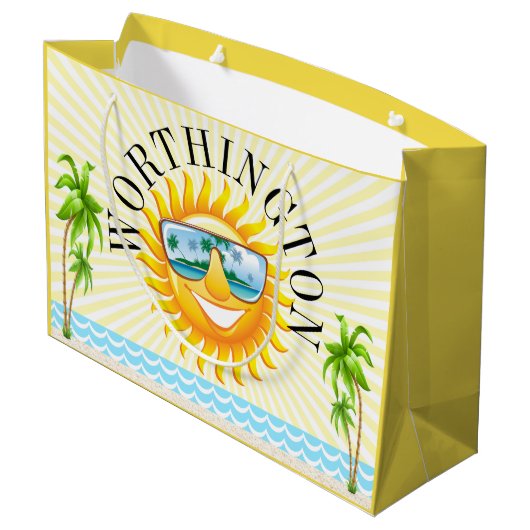 Leuke zon en roze flamingo #holidayZ Tas Groot Cadeauzakje (Achterkant Gekanteld)