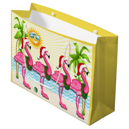Leuke zon en roze flamingo #holidayZ Tas Groot Cadeauzakje (Voorkant Gekanteld)