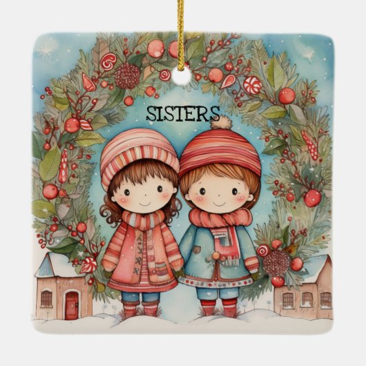 Leuke zusters keramisch ornament (Achterkant)