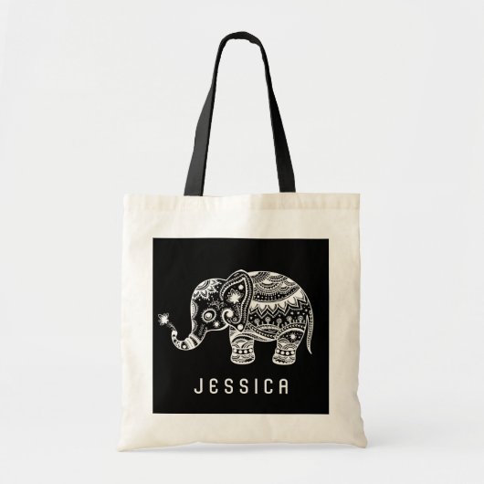 Leuke zwart-witte bloemenolifant tote bag (Voorkant)