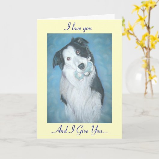 Leuke zwart-witte border collie hond kaart (Gele Bloem)