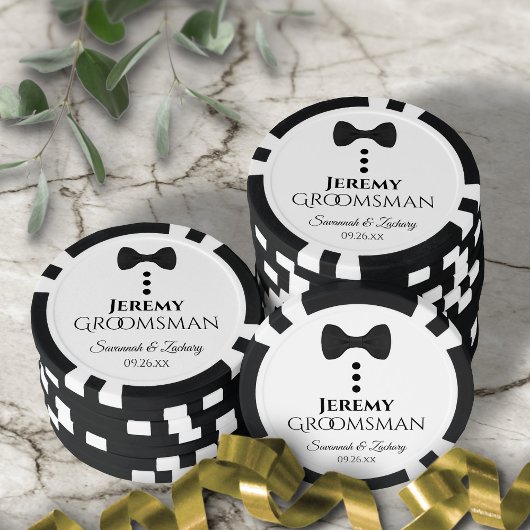 Leuke zwarte boog Stropdas & Buttonnen Groomsman b Poker Chips