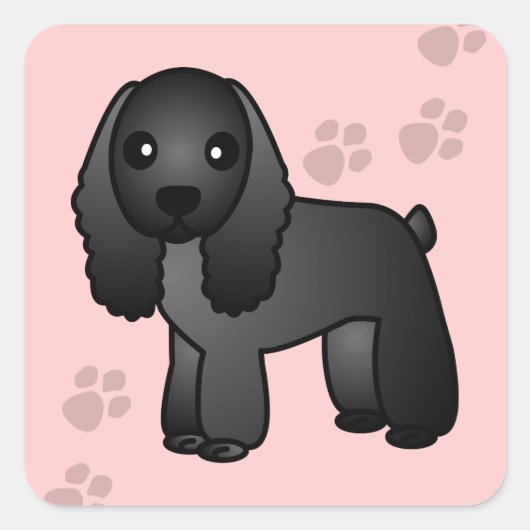 Leuke zwarte Cocker Spaniel Cartoon Vierkante Sticker (Voorkant)