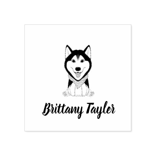 Leuke zwarte en witte husky hond rubberstempel (Afrduk)