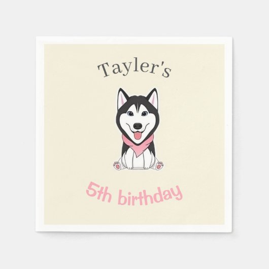 Leuke zwarte en witte husky hond servet (Voorkant)