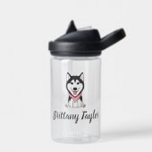 Leuke zwarte en witte husky hond waterfles (Links)
