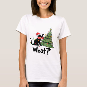 Leuke Zwarte Kat Cadeau Kerstboom Omver Duwen Kat T-shirt