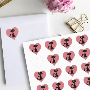 Leuke zwarte kat Cartoon Kat roze hart Sticker