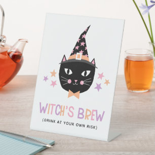 Leuke zwarte kat heks pastel heks brouwen Hallowee Reclamebord Met Voetstuk