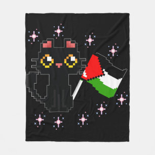 Leuke zwarte kat houdt Palestijnse vlag vast Fleece Deken