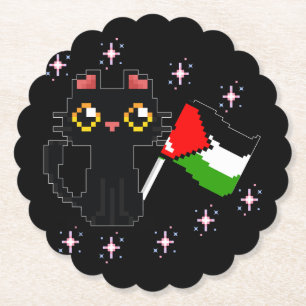 Leuke zwarte kat houdt Palestijnse vlag vast Kartonnen Onderzetters