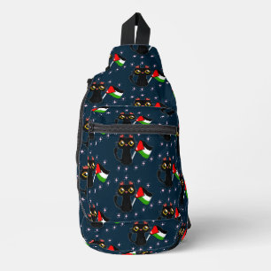 Leuke zwarte kat houdt Palestijnse vlag vast Sling Bag