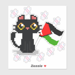 Leuke zwarte kat houdt Palestijnse vlag vast Sticker