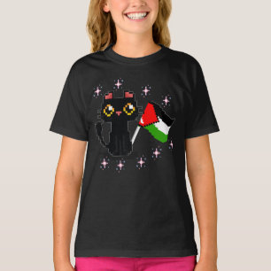 Leuke zwarte kat houdt Palestijnse vlag vast T-shirt