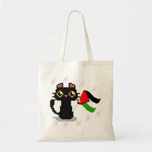 Leuke zwarte kat houdt Palestijnse vlag vast Tote Bag