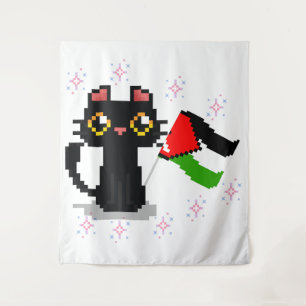 Leuke zwarte kat houdt Palestijnse vlag vast Wandkleed